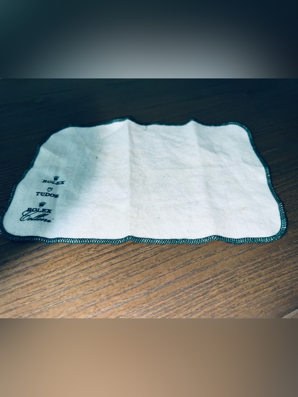 Rolex Tudor White Microfiber Cleaning Cloth with Green Trim - Branded Watch Care